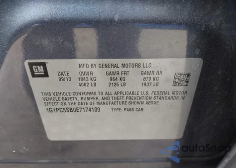 2014 Chevrolet Cruze 1Lt Auto z USA, uszkodzony, nr VIN 1G1PC5SB0E7174109